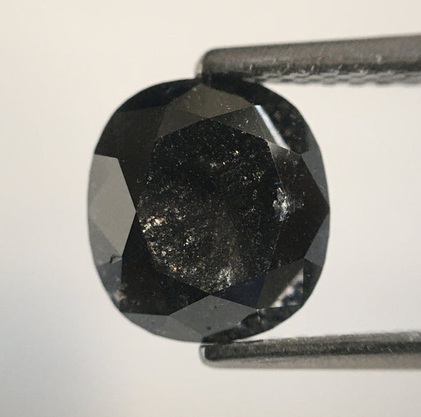 2.24 Ct Oval Cut Black Color Natural Loose Diamond, 7.65 mm X 6.97 mm X 4.40 mm Black Oval Shape Rose Cut Natural Loose Diamond SJ54/50