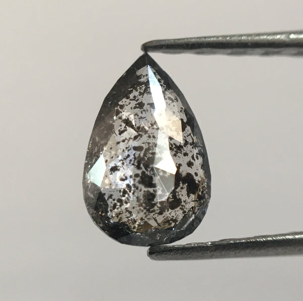 0.33 Ct Rose Cut Pear Shape Salt and Pepper Natural Diamond, 6.26 mm X 4.09 mm X 1.60 mm Grey Rose Cut Pear Natural Loose Diamond SJ52/18