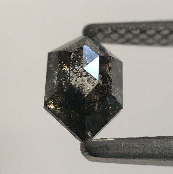 0.58 Ct Salt and Pepper Hexagon Shape Rustic Natural Loose Diamond, 6.45 mm X 4.12 mm X 2.47 mm Gray Color Natural Hexagon Diamond SJ53/10