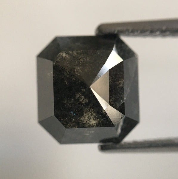 3.30 Ct Emerald Shape Black Grey Natural Loose Diamond 8.41 mm X 7.91 mm X 4.79 mm Salt and Pepper Natural Loose Diamond SJ54/41