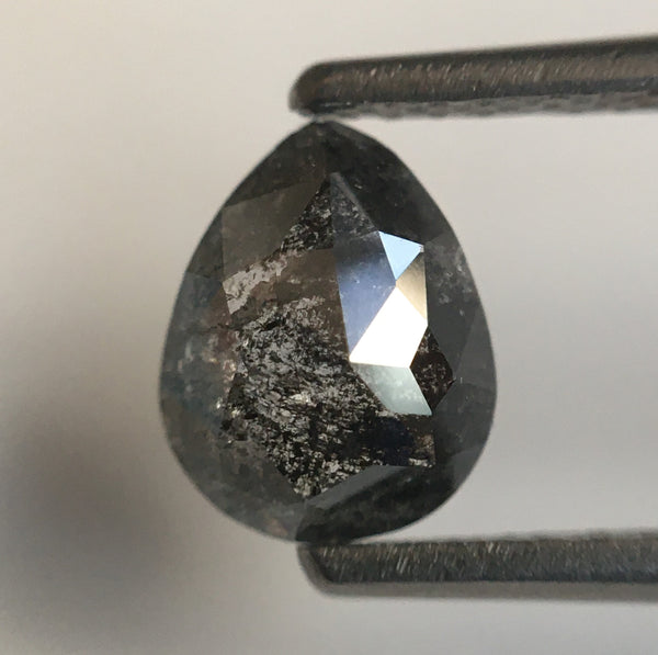 0.98 Ct Pear Shape Salt and Pepper Natural Loose Diamond, 7.36 mm X 5.68 mm X 2.38 mm Grey Rose Cut Pear Natural Loose Diamond SJ56/16