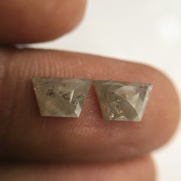 Pair 2.11 Ct Trapezoid Shape Fancy Gray Rose Cut Natural Loose Diamond, 8.30 mm X 5.34 mm X 2.71 mm Natural Geometric Diamond SJ57/01