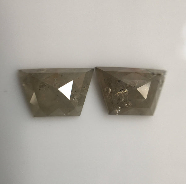 Pair 2.11 Ct Trapezoid Shape Fancy Gray Rose Cut Natural Loose Diamond, 8.30 mm X 5.34 mm X 2.71 mm Natural Geometric Diamond SJ57/01