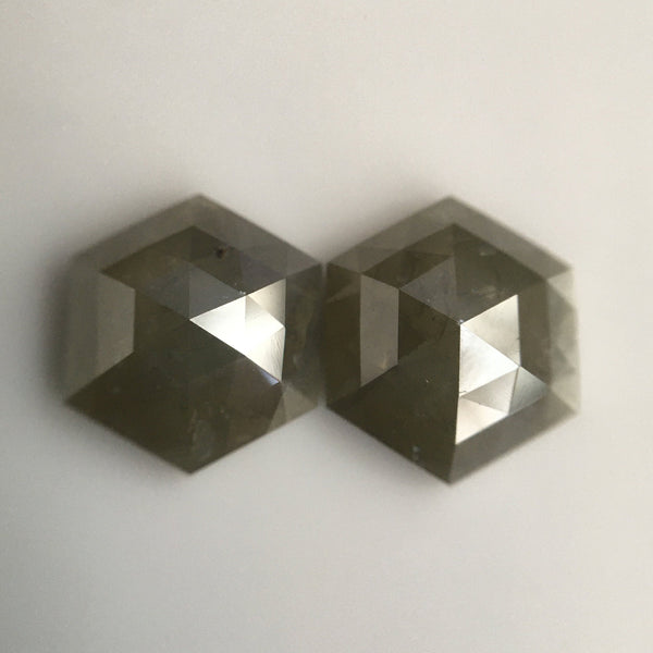 5.13 Carat Hexagon Shape Natural Loose Diamond Pair, 9.57 mm x 8.22 mm x 3.99 mm Natural Hexagon Shape Gray Color Diamond Pair SJ57/14/02