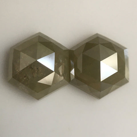 2.09 Ct Hexagon Shape Yellowish Gray Natural Loose Diamond Pair, 6.83 mm x 5.92 mm x 2.98 mm Natural Hexagon Shape Diamond Pair SJ57/41/29