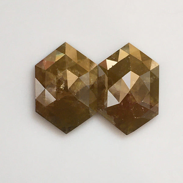 8.82 Ct Pair Hexagon Yellowish Brown Loose Diamond: 13.56 mm
