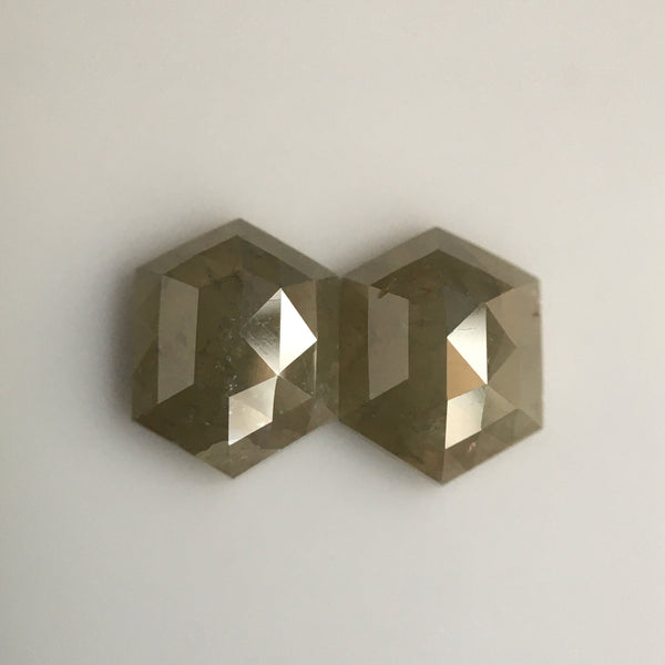 1.60 Ct Pair Hexagon Shape Natural Loose Diamond Yellowish Gray, 6.28 mm x 5.23 mm x 2.49 mm Natural Hexagon Shape Diamond Pair SJ57/40/28