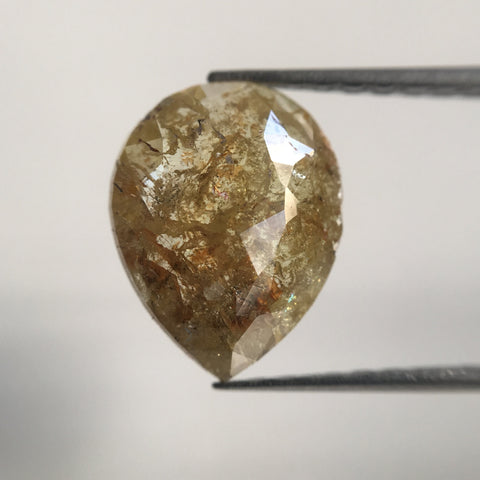 2.16 Ct Pear Shape Rose Cut Loose Natural Diamond Yellowish Brown Color, 10.60 mm X 8.35 mm Natural Loose Diamond AJ12/35