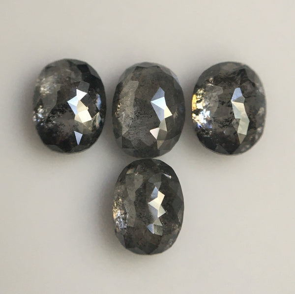 1.16 Ct Natural Loose Diamond Oval Brilliant Grey Salt And Pepper Color i3 Clarity 4.40 MM to 4.65 MM, 4 Pcs Oval Diamonds SJ60/57