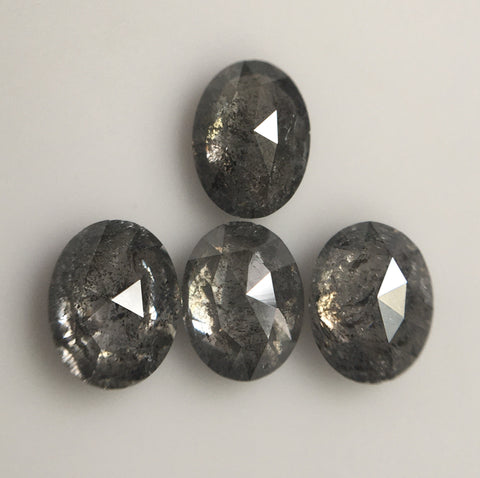 1.25 Ct Natural Loose Diamond Oval Shape Brilliant Cut Grey Salt And Pepper Color i3 Clarity 4.70 MM to 4.86 MM, 4 Pcs Oval Diamond SJ60/58