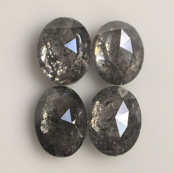 1.25 Ct Natural Loose Diamond Oval Shape Brilliant Cut Grey Salt And Pepper Color i3 Clarity 4.70 MM to 4.86 MM, 4 Pcs Oval Diamond SJ60/58