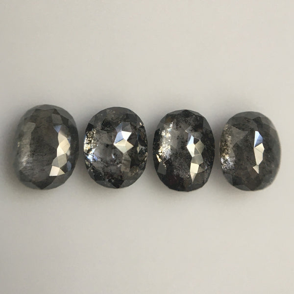 1.16 Ct Natural Loose Diamond Oval Brilliant Grey Salt And Pepper Color i3 Clarity 4.40 MM to 4.65 MM, 4 Pcs Oval Diamonds SJ60/57