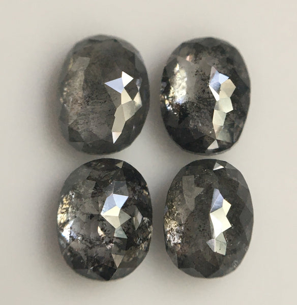 1.16 Ct Natural Loose Diamond Oval Brilliant Grey Salt And Pepper Color i3 Clarity 4.40 MM to 4.65 MM, 4 Pcs Oval Diamonds SJ60/57