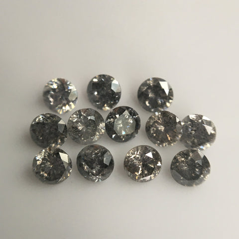 1.05 Ct Natural Loose Diamond, Salt and Pepper Diamond, I3 Clarity 2.75 MM to 2.80 MM Round Brilliant Cut Diamond (12 pcs ) SJ60/61