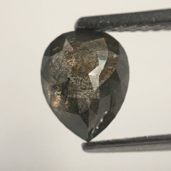 1.38 Ct Natural Diamond Pear Shape Salt and Pepper, 7.45 MM x 5.90 MM x 3.54 MM Fancy Grey Rose Cut Natural Loose Diamond SJ63/13