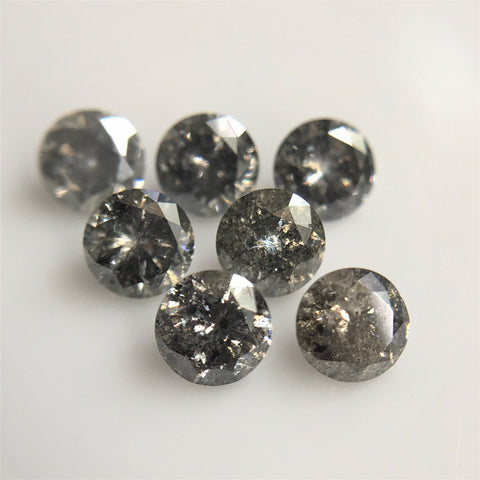 0.97 Ct Natural Loose Diamond Salt and Pepper Gray Black Color, I3 Clarity 3.17 MM to 3.20 MM Round Brilliant Cut Diamond ( 7 Pcs ) SJ61/17