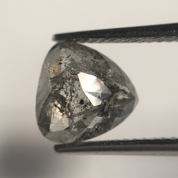 3.34 Ct Natural Diamond Pear Shape Salt and Pepper, 9.03 mm X 8.89 mm X 5.49 mm Fancy Grey Rose Cut Natural Loose Diamond SJ62/06