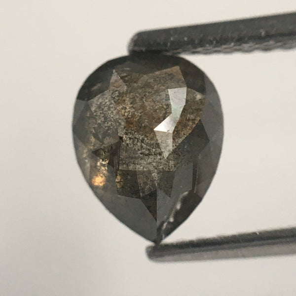 1.38 Ct Natural Diamond Pear Shape Salt and Pepper, 7.45 MM x 5.90 MM x 3.54 MM Fancy Grey Rose Cut Natural Loose Diamond SJ63/13