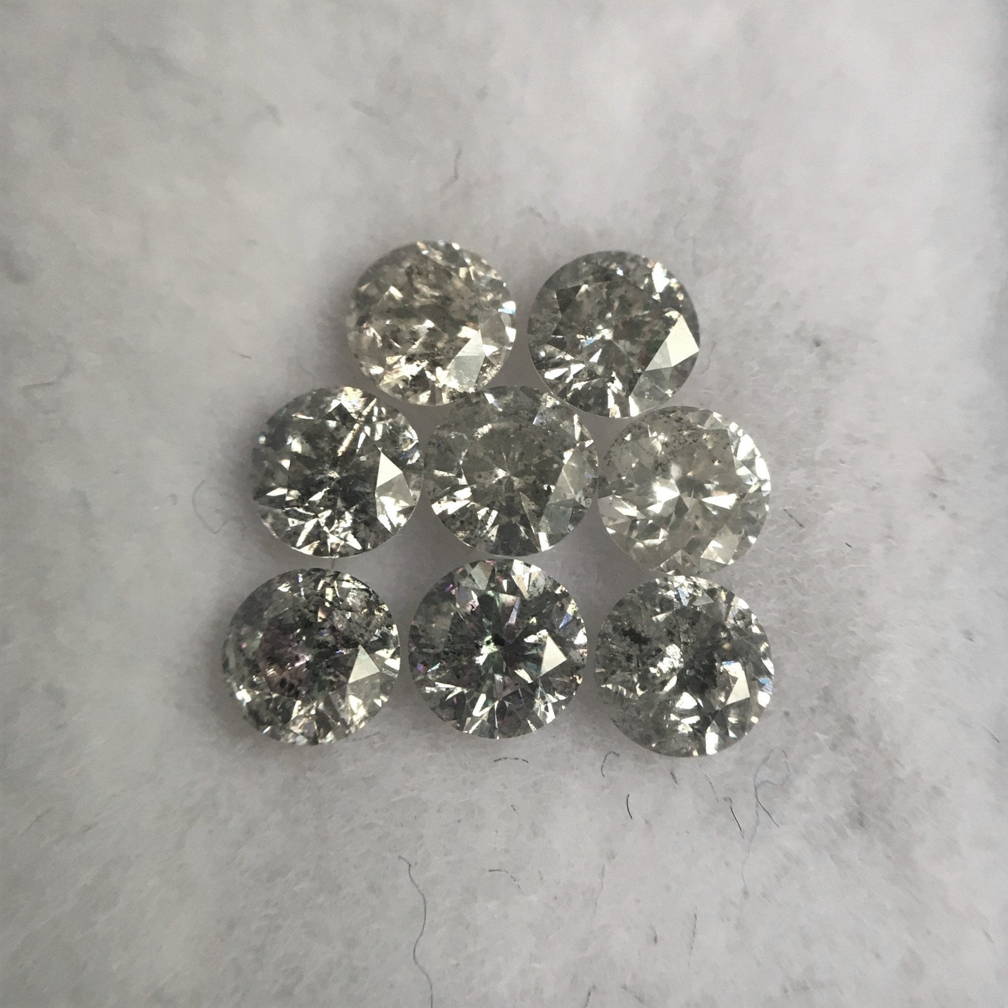 1.04 Ct Natural Loose Diamond, Salt and Pepper Diamond, I3 Clarity 3.15 MM to 3.20 MM Round Brilliant Cut Diamond ( 8 pcs ) SJ63/26