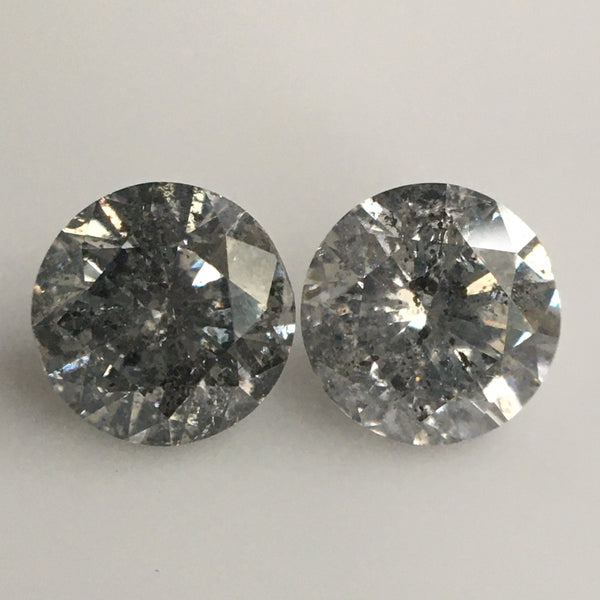 0.69 Ct Natural Loose Diamond Salt and Pepper Gray Black Color, I3 Clarity 3.15 MM Round Brilliant Cut Diamond ( 2 Pcs ) SJ63/30