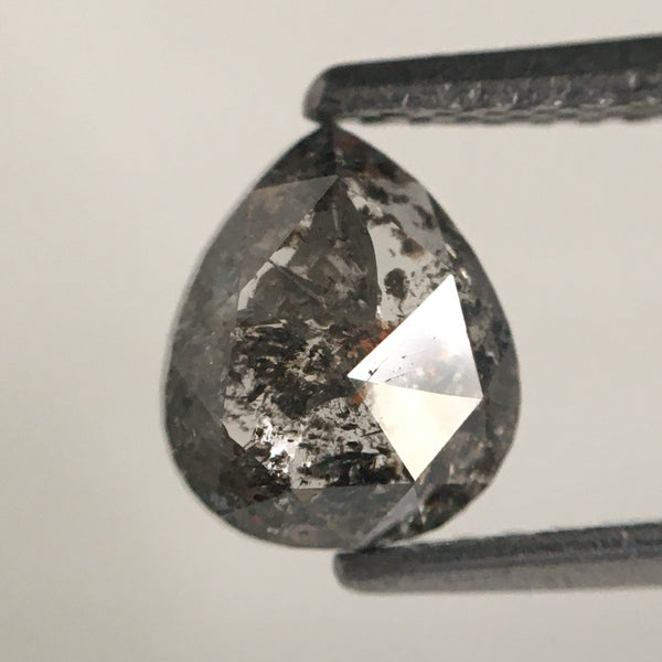 0.94 Ct Natural Loose Diamond Pear Shape Salt and Pepper, 7.03 MM X 5.82 MM X 2.26 MM Fancy Grey Rose Cut Natural Loose Diamond SJ64/53