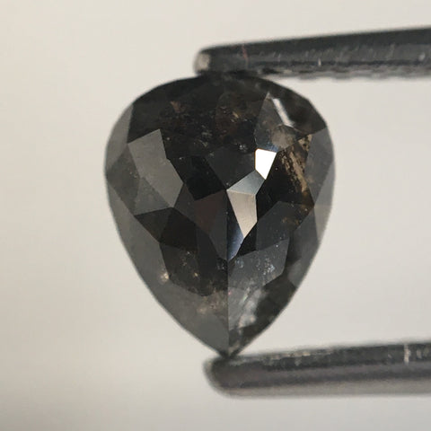 0.97 Ct Natural Loose Diamond Pear Shape Rose Cut Black Salt and Pepper, 6.39 MM x 5.20 MM x 3.38 MM Loose Diamond, Rose Cut Diamond SJ65/25