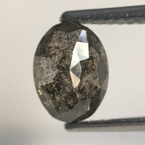 1.54 Ct Natural Loose Diamond Rose Cut Oval Shape Salt and Pepper 7.71 MM X 5.74 MM X 3.64 MM Grey Black Natural Loose Diamond SJ64/59