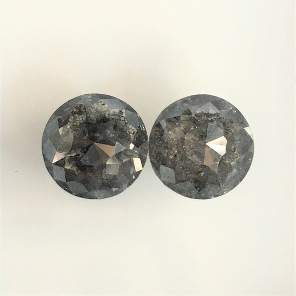 2.75 Ct Round Rose cut Natural Loose Diamond Salt and Pepper pair, 7.54 mm X 3.05 mm Fancy grey Natural Rustic Diamond for Jewelry SJ02/24