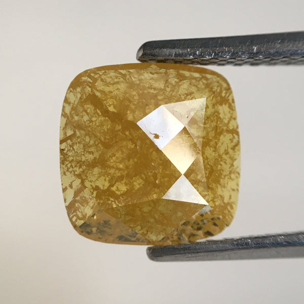 1.35 Ct Cushion Shape Fancy Yellow Color Rose Cut Natural Loose Diamond, 8.36 mm x 8.41 mm x 1.66 mm Cushion Cut Diamond SJ67/09