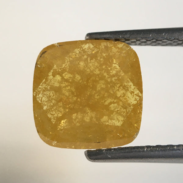 1.35 Ct Cushion Shape Fancy Yellow Color Rose Cut Natural Loose Diamond, 8.36 mm x 8.41 mm x 1.66 mm Cushion Cut Diamond SJ67/09