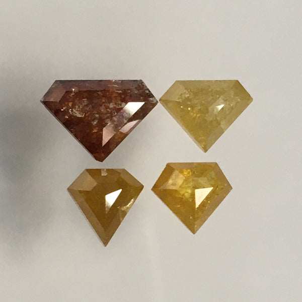 3.16 Ct Natural Loose Diamond, 4 Pcs Brown and Yellow Color Shield Shape Diamond, 5.64 mm to 6.47 mm Diamond Shape for ring SJ67/18