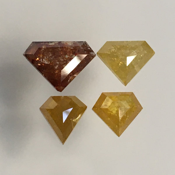 3.16 Ct Natural Loose Diamond, 4 Pcs Brown and Yellow Color Shield Shape Diamond, 5.64 mm to 6.47 mm Diamond Shape for ring SJ67/18