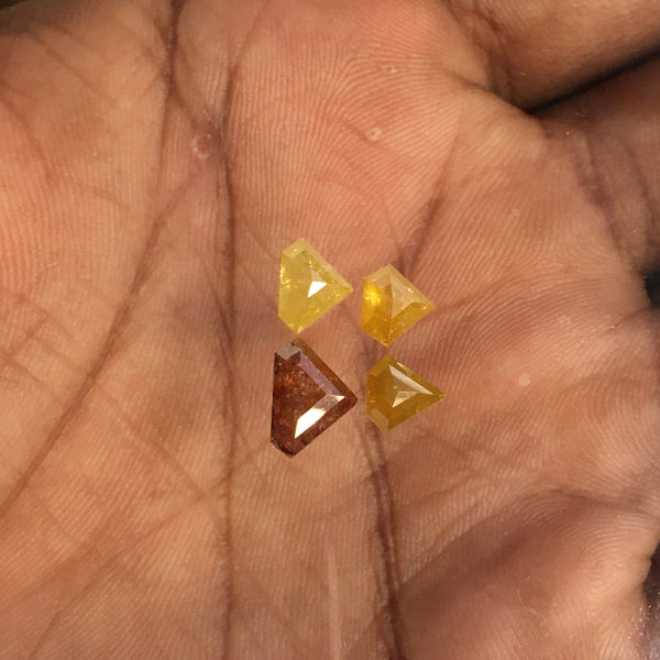 3.16 Ct Natural Loose Diamond, 4 Pcs Brown and Yellow Color Shield Shape Diamond, 5.64 mm to 6.47 mm Diamond Shape for ring SJ67/18