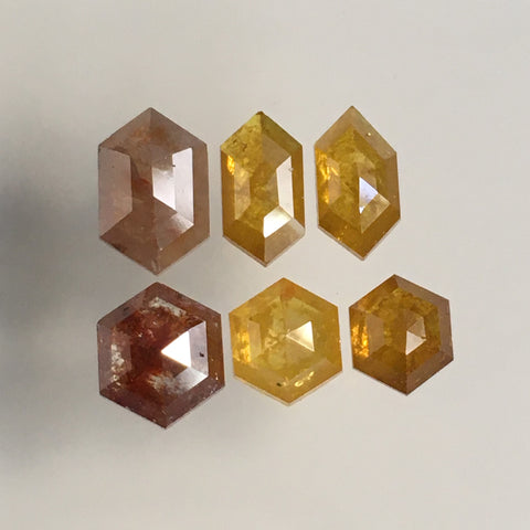 3.19 Ct Hexagon Shape Natural Loose Diamond 6 Pcs, 5.10 mm to 7.10 mm Yellowish brown hexagon loose diamond Use for Jewellery SJ67/17