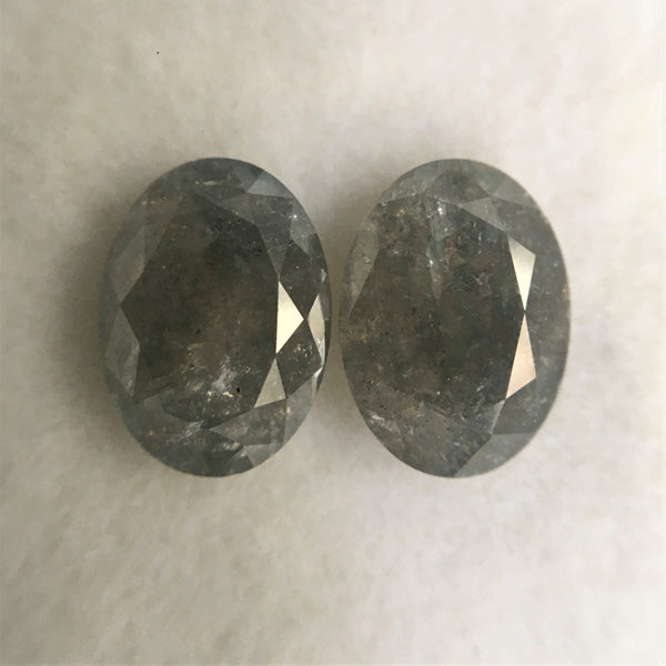 1.74 Ct Natural Loose Diamond, Oval Shape Brilliant Cut Grey Salt And Pepper Diamond Pair, 7.15 mm x 5.15 mm, 2 Pcs Oval Diamond SJ68/16