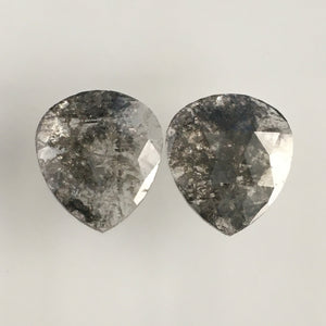 Pair 4.27 Ct Gray Natural Pear Shape loose Diamond, 12.56 mm X 11.08 mm X 1.60 mm Genuine Polished Rose cut Loose Diamond SJ04/01