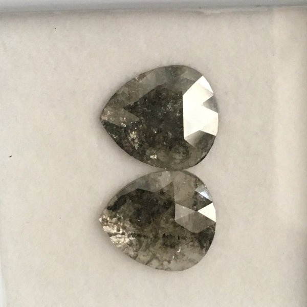 Pair 4.27 Ct Gray Natural Pear Shape loose Diamond, 12.56 mm X 11.08 mm X 1.60 mm Genuine Polished Rose cut Loose Diamond SJ04/01