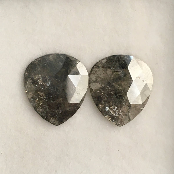 Pair 4.27 Ct Gray Natural Pear Shape loose Diamond, 12.56 mm X 11.08 mm X 1.60 mm Genuine Polished Rose cut Loose Diamond SJ04/01