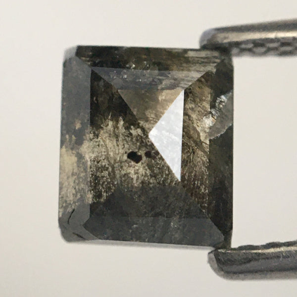 0.93 Ct Emerald Cut Gray Black Salt & pepper Rose Cut Loose Diamond 5.92 mm X 5.09 mm X 2.71 mm Natural Faceted Diamond Rose Cut, SJ07/29