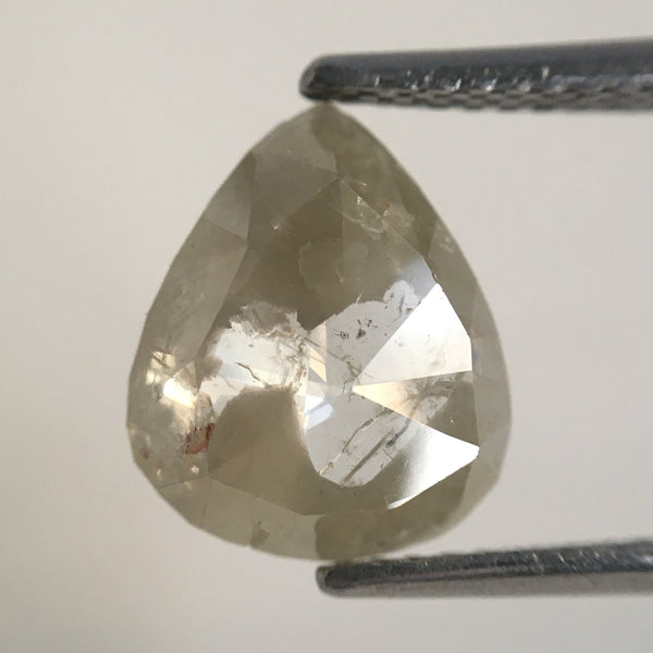 1.90 Ct Pear Shape Natural Diamond, 10.28 mm X 8.48 mm X 2.41 mm Light Yellowish Grey Rose Cut Diamond, Natural Faceted Diamond SJ07/84