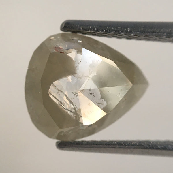 1.90 Ct Pear Shape Natural Diamond, 10.28 mm X 8.48 mm X 2.41 mm Light Yellowish Grey Rose Cut Diamond, Natural Faceted Diamond SJ07/84