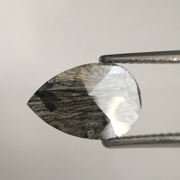 1.13 Ct Salt and Pepper 11.62 mm X 7.75 mm X 1.13 mm Pear Cut Natural Diamond Slice, Fancy Grey Rose Cut Pear Natural Loose Diamond SJ07/94