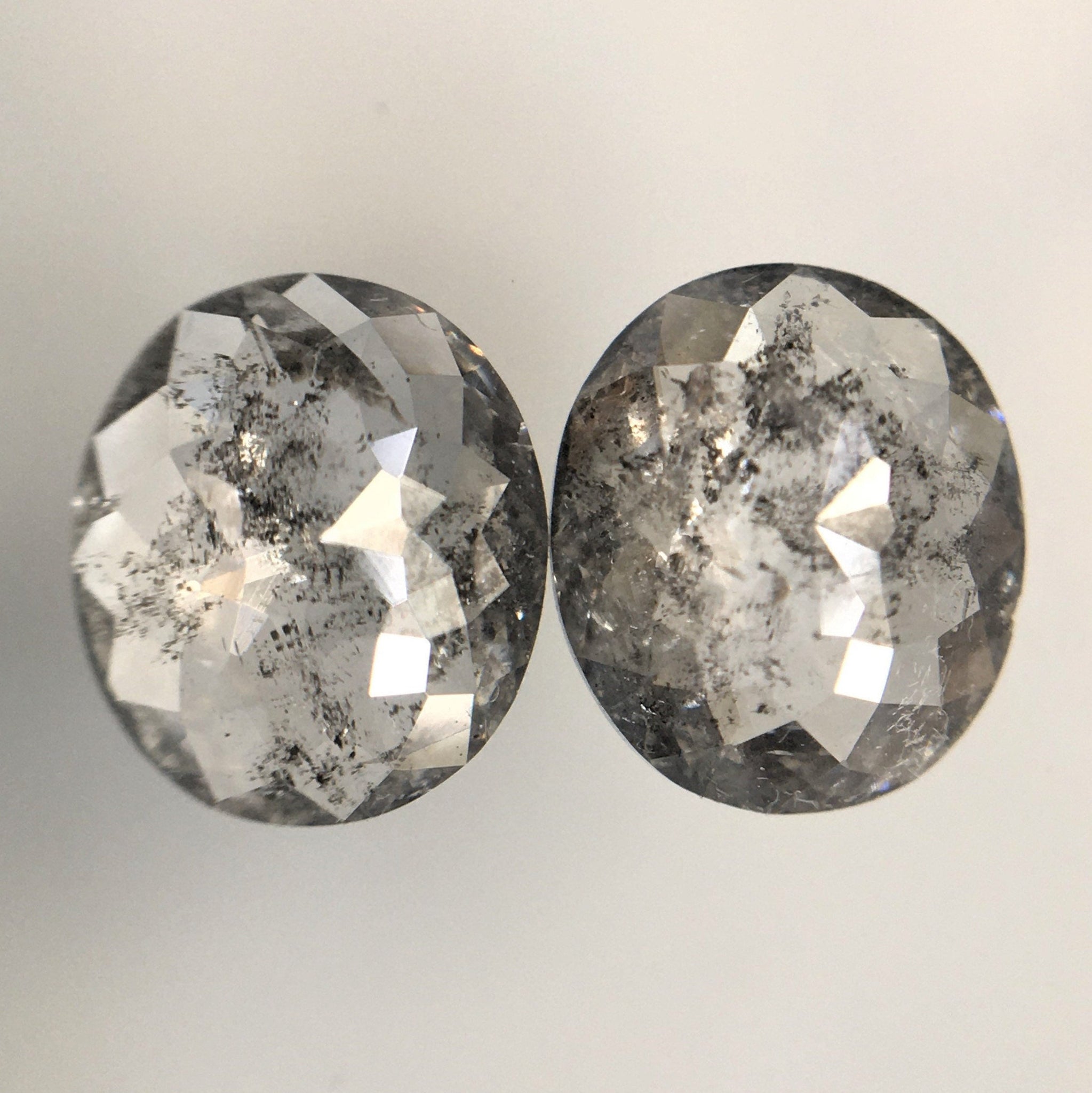 1.21 Ct Oval Shape Salt and Pepper Natural Loose Diamond Rose cut Pair, 6.55 mm x 5.61 mm x 2.00 mm Rose Cut Natural Loose Diamond SJ02/26