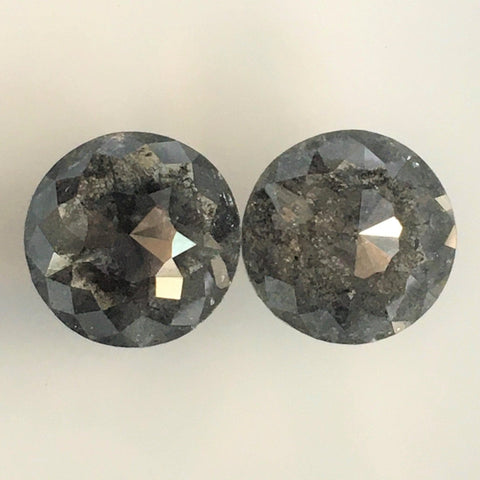 2.75 Ct Round Rose cut Natural Loose Diamond Salt and Pepper pair, 7.54 mm X 3.05 mm Fancy grey Natural Rustic Diamond for Jewelry SJ02/24