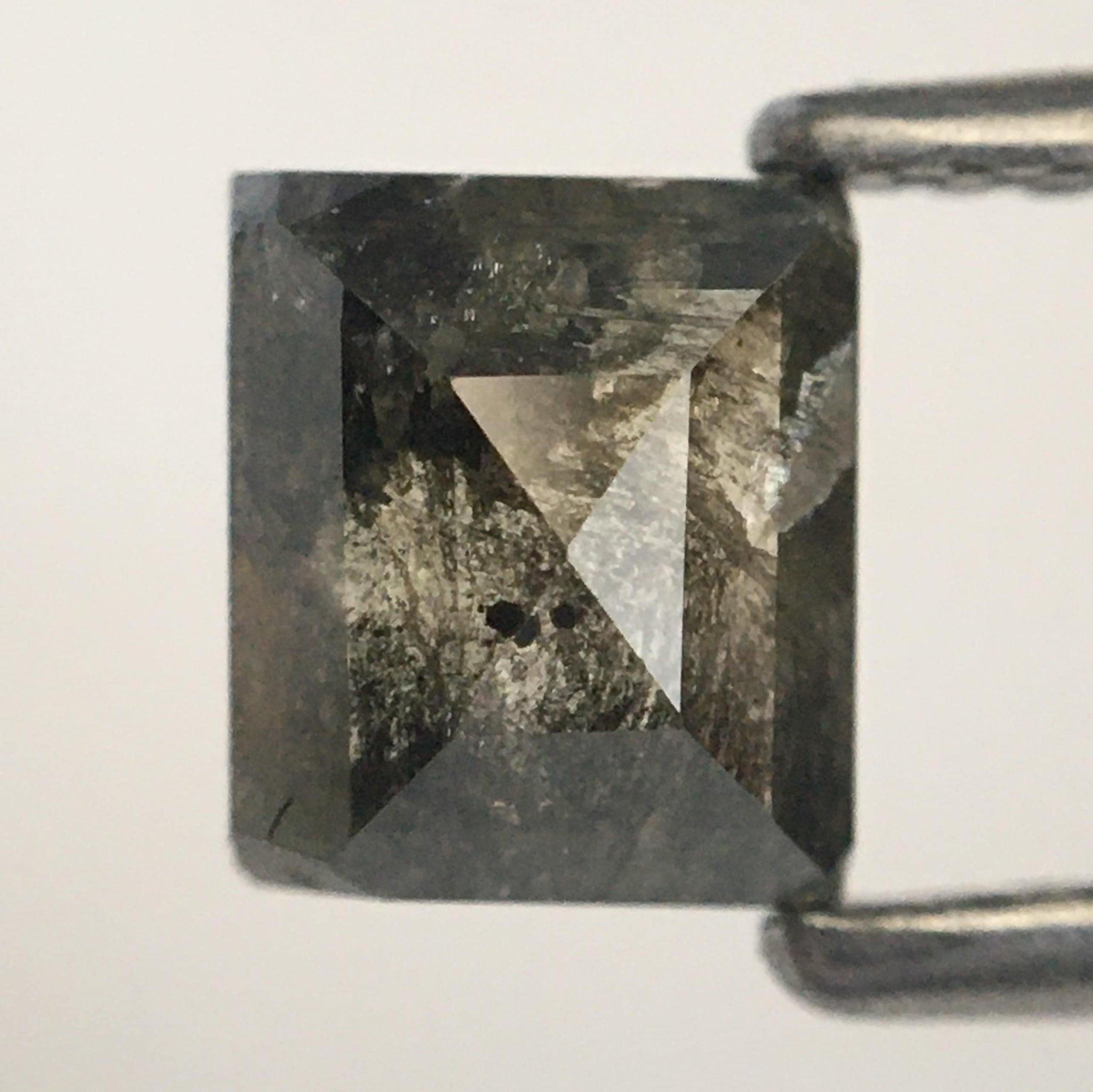 0.93 Ct Emerald Cut Gray Black Salt & pepper Rose Cut Loose Diamond 5.92 mm X 5.09 mm X 2.71 mm Natural Faceted Diamond Rose Cut, SJ07/29