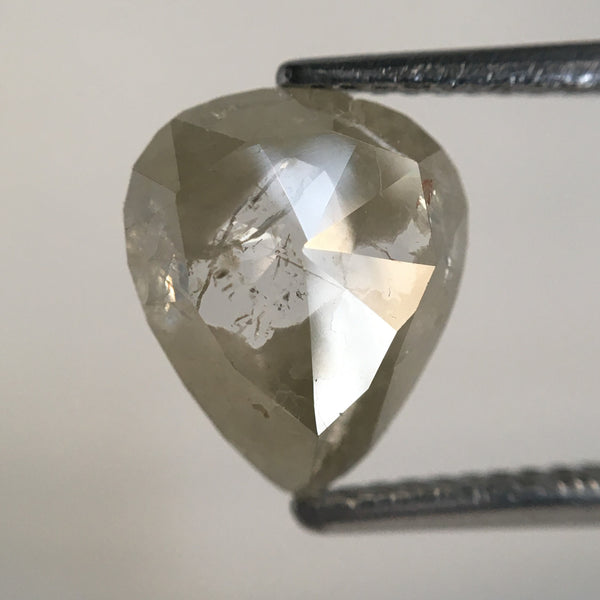 1.90 Ct Pear Shape Natural Diamond, 10.28 mm X 8.48 mm X 2.41 mm Light Yellowish Grey Rose Cut Diamond, Natural Faceted Diamond SJ07/84