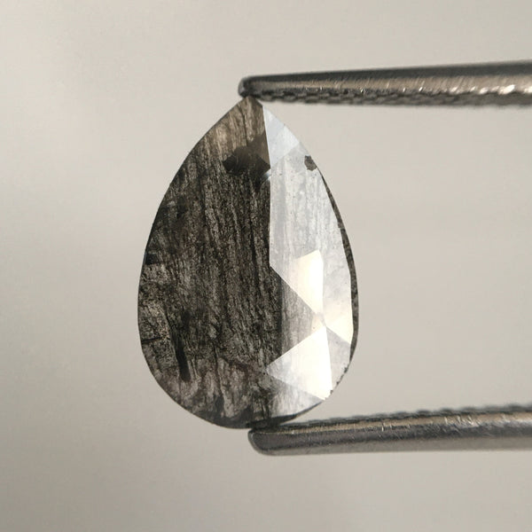 1.13 Ct Salt and Pepper 11.62 mm X 7.75 mm X 1.13 mm Pear Cut Natural Diamond Slice, Fancy Grey Rose Cut Pear Natural Loose Diamond SJ07/94