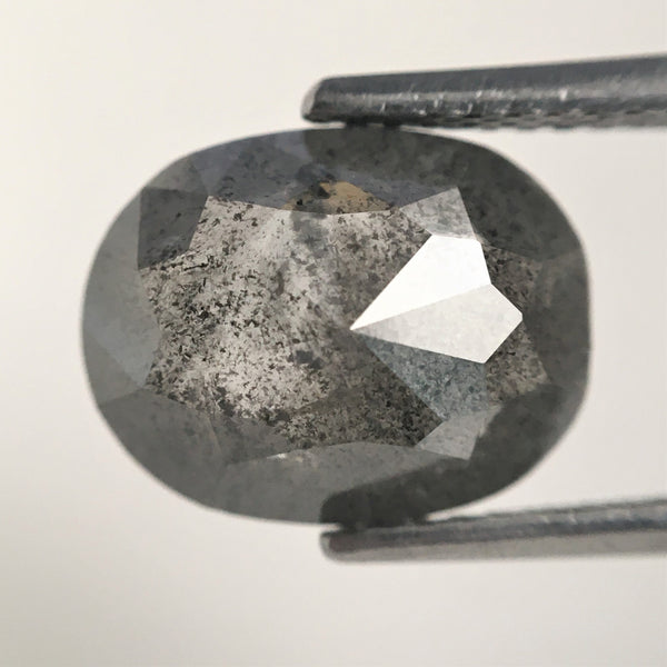 2.65 Ct Oval shape salt and pepper loose diamond, 10.78 MM x 8.45 MM x 3.45 MM oval rose cut grey color diamond, conflict free SJ71/01