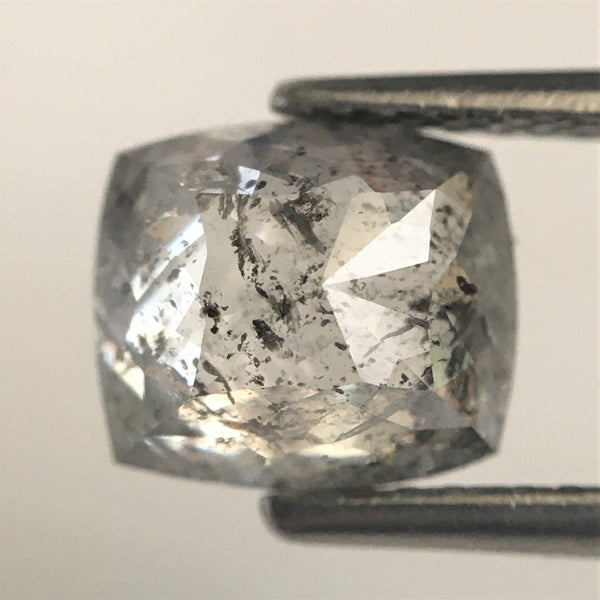 2.03 Ct Cushion shape salt and pepper loose diamond, 7.66 mm x 6.77 mm x 4.16 mm Cushion rose cut grey color diamond, conflict free SJ71/07