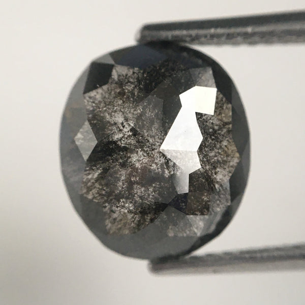 2.89 Ct Oval shape rose cut salt and pepper natural loose diamond, 10.04 mm x 8.93 mm x 3.55 mm grey color diamond, conflict free SJ71/12